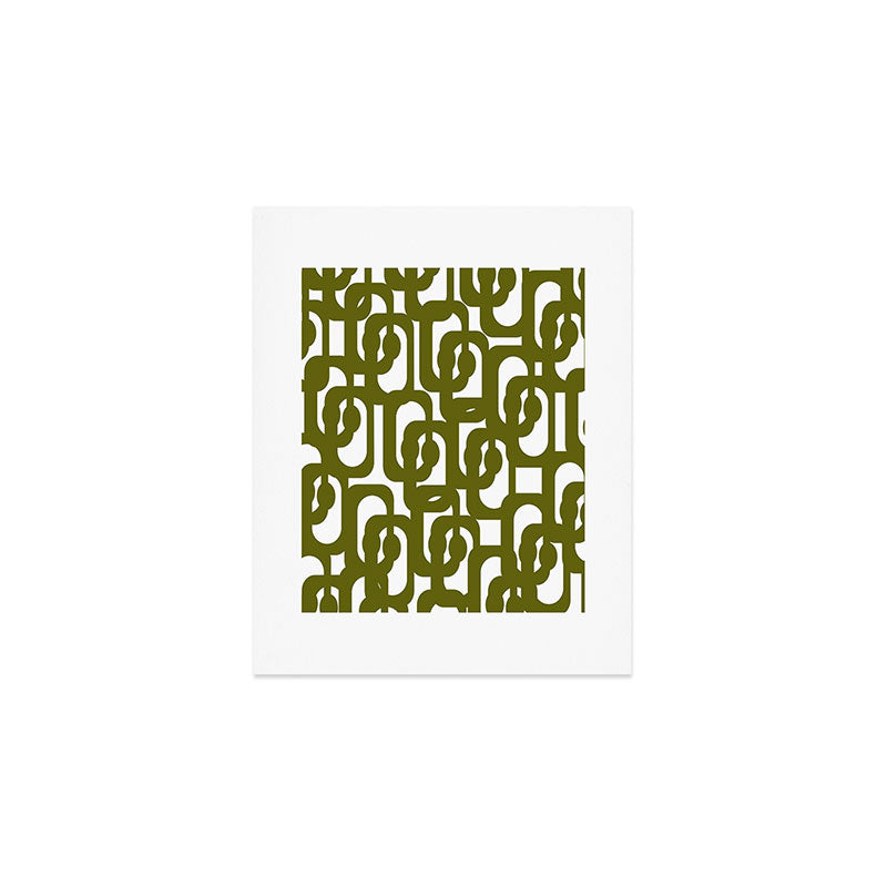 Mid Century Modern Loops Pattern in Deep Olive Green and White Art Print Gallery Image 1