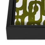 Mid Century Modern Loops Pattern in Deep Olive Green and White Framed Canvas Print Gallery Image 3