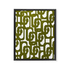 Mid Century Modern Loops Pattern in Deep Olive Green and White Framed Canvas Print Gallery Image 8