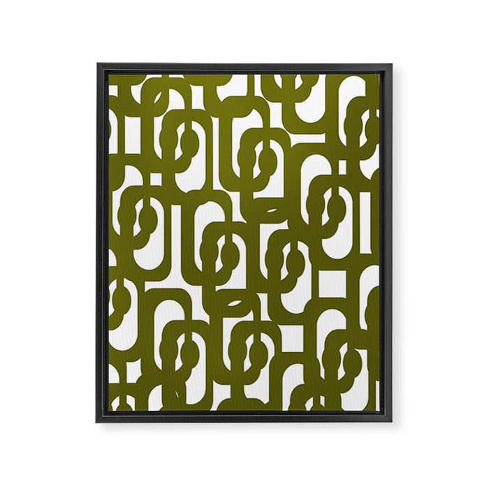 Mid Century Modern Loops Pattern in Deep Olive Green and White Framed Canvas Print Gallery Image 1