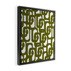 Mid Century Modern Loops Pattern in Deep Olive Green and White Framed Canvas Print Gallery Image 2