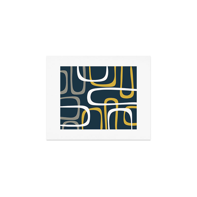 Mid Century Modern Loops Pattern in Light Mustard Yellow, Navy Blue, Gray, and White Art Print Gallery Image 1
