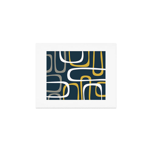 Mid Century Modern Loops Pattern In Light Mustard Yellow, Navy Blue, Gray, And White Art Print Gallery Image 1