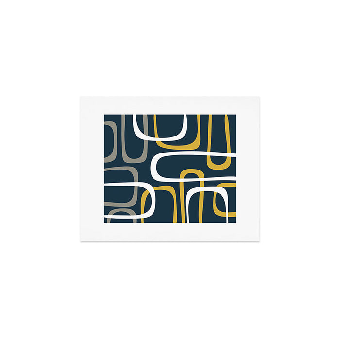 Mid Century Modern Loops Pattern in Light Mustard Yellow, Navy Blue, Gray, and White Art Print Gallery Image 1