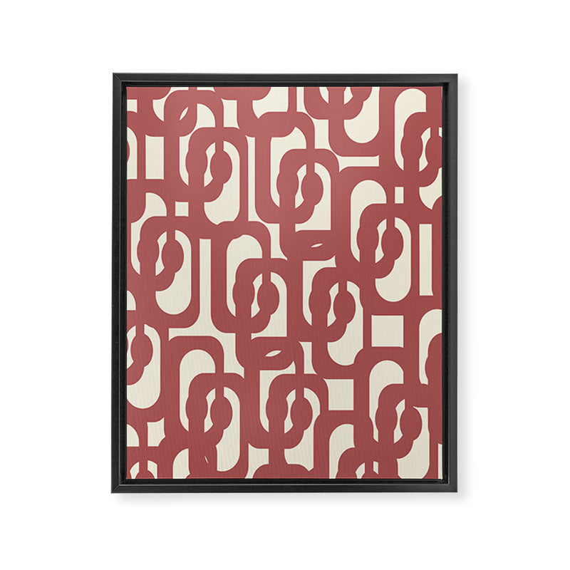Mid Century Modern Loops Pattern in Maroon and Cream Framed Canvas Print Gallery Image 8