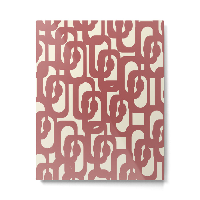 Mid Century Modern Loops Pattern in Maroon and Cream Metal Print Gallery Image 1