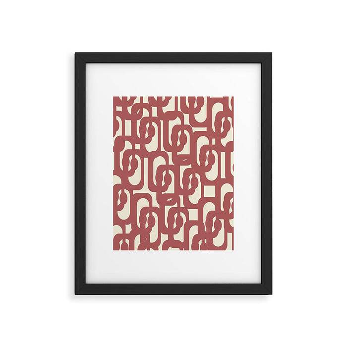 Mid Century Modern Loops Pattern in Maroon and Cream Framed Art Print Gallery Image 1