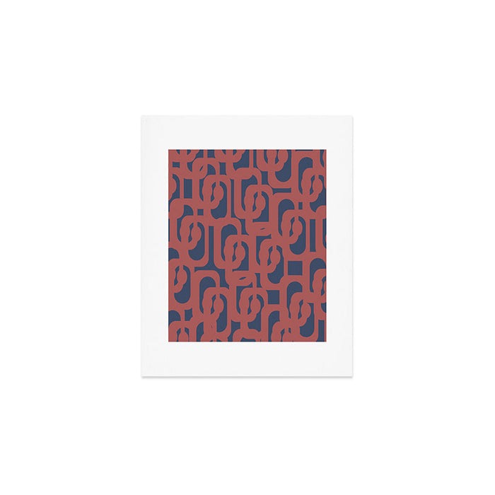 Mid Century Modern Loops Pattern in Maroon and Navy Blue Art Print Gallery Image 1
