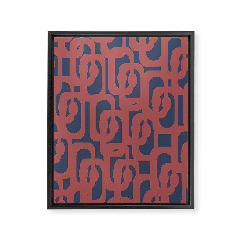 Mid Century Modern Loops Pattern in Maroon and Navy Blue Framed Canvas Print Gallery Image 8