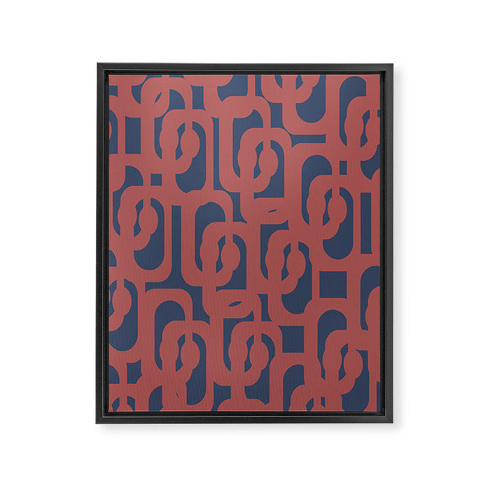 Mid Century Modern Loops Pattern in Maroon and Navy Blue Framed Canvas Print Gallery Image 1