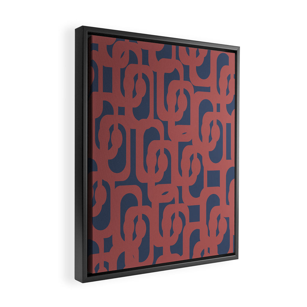 Mid Century Modern Loops Pattern in Maroon and Navy Blue Framed Canvas Print Gallery Image 2