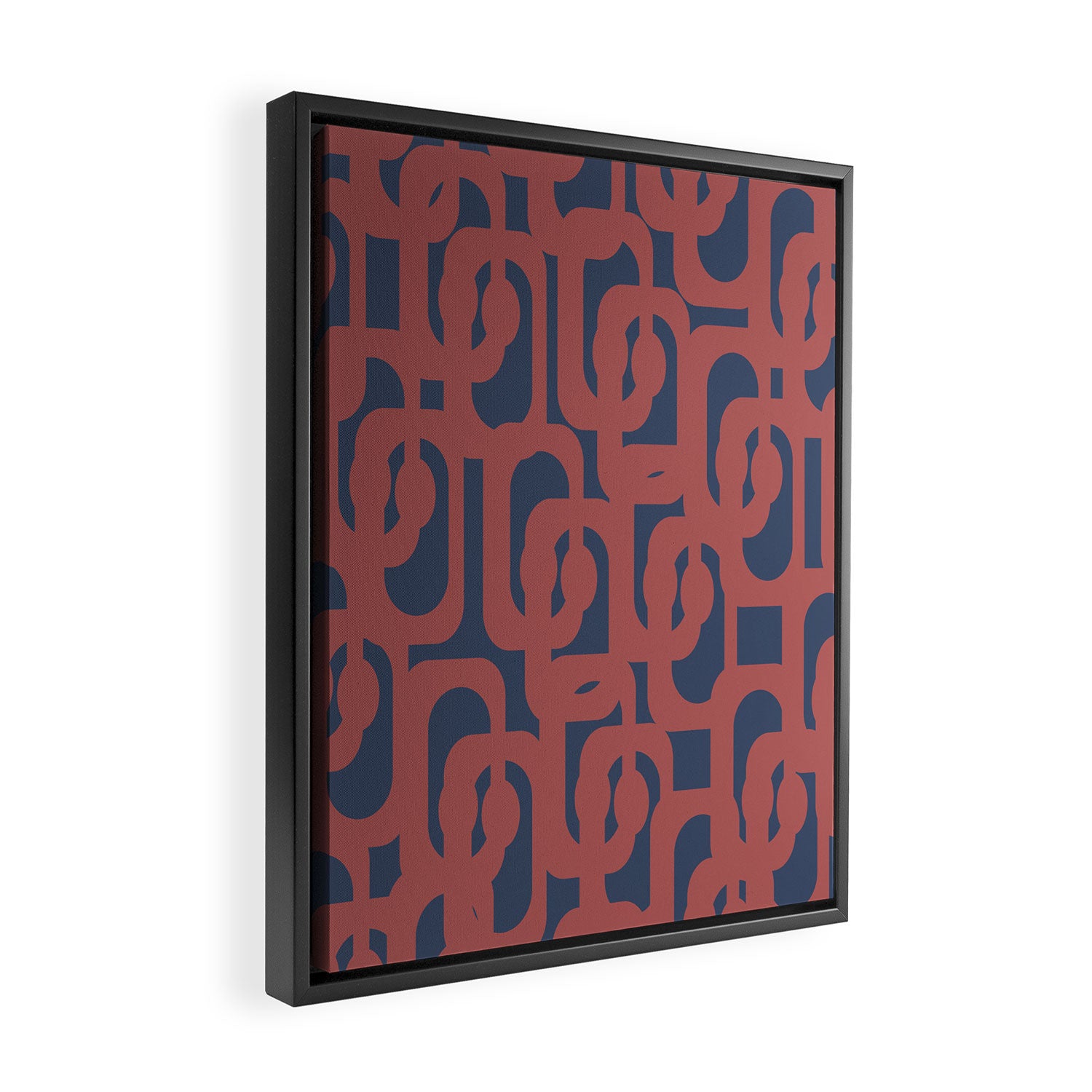 Mid Century Modern Loops Pattern in Maroon and Navy Blue Framed Canvas Print Gallery Image 2