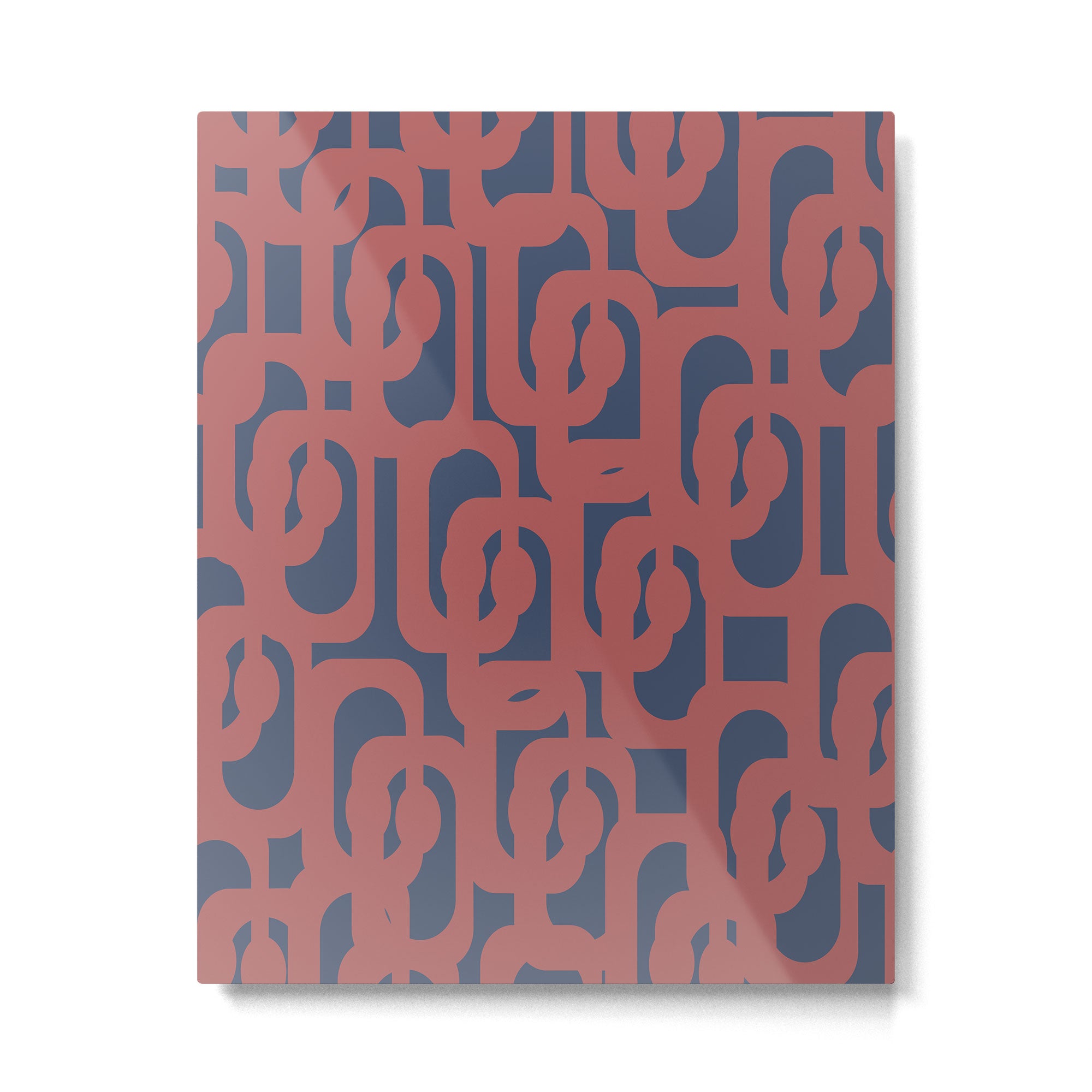 Mid Century Modern Loops Pattern in Maroon and Navy Blue Metal Print Gallery Image 6