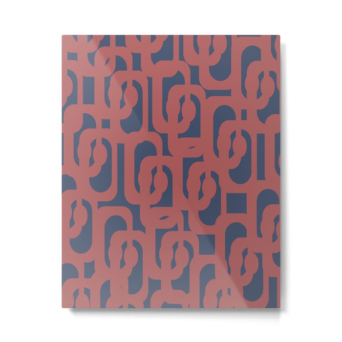 Mid Century Modern Loops Pattern in Maroon and Navy Blue Metal Print Gallery Image 1