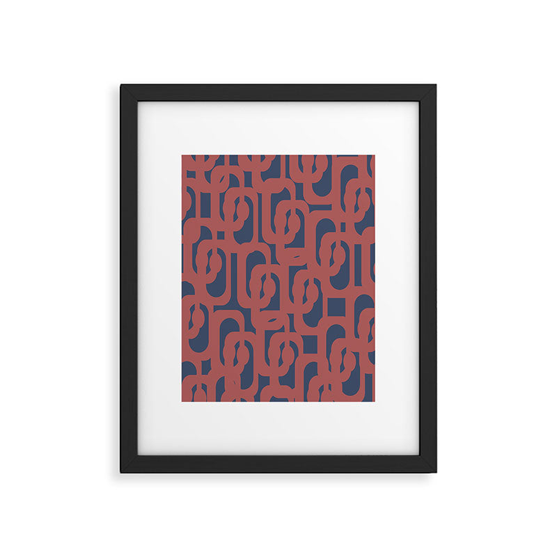 Mid Century Modern Loops Pattern in Maroon and Navy Blue Framed Art Print Gallery Image 6