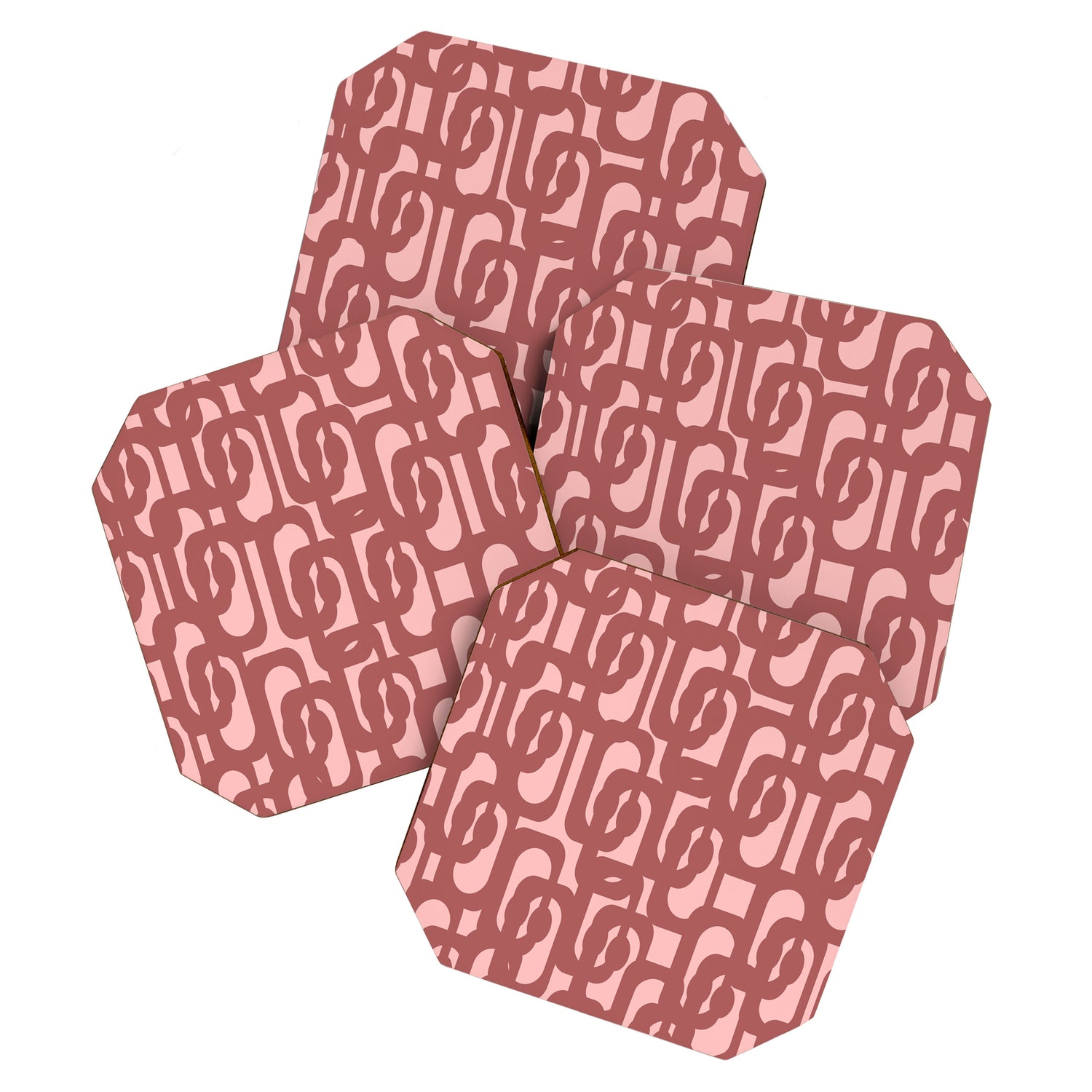 Mid Century Modern Loops Pattern in Maroon and Pink Blush Coaster Gallery Image 1