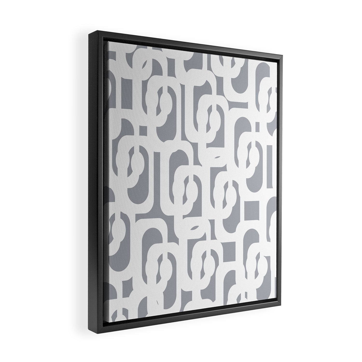 Mid Century Modern Loops Pattern in White and Gray Framed Canvas Print Gallery Image 2