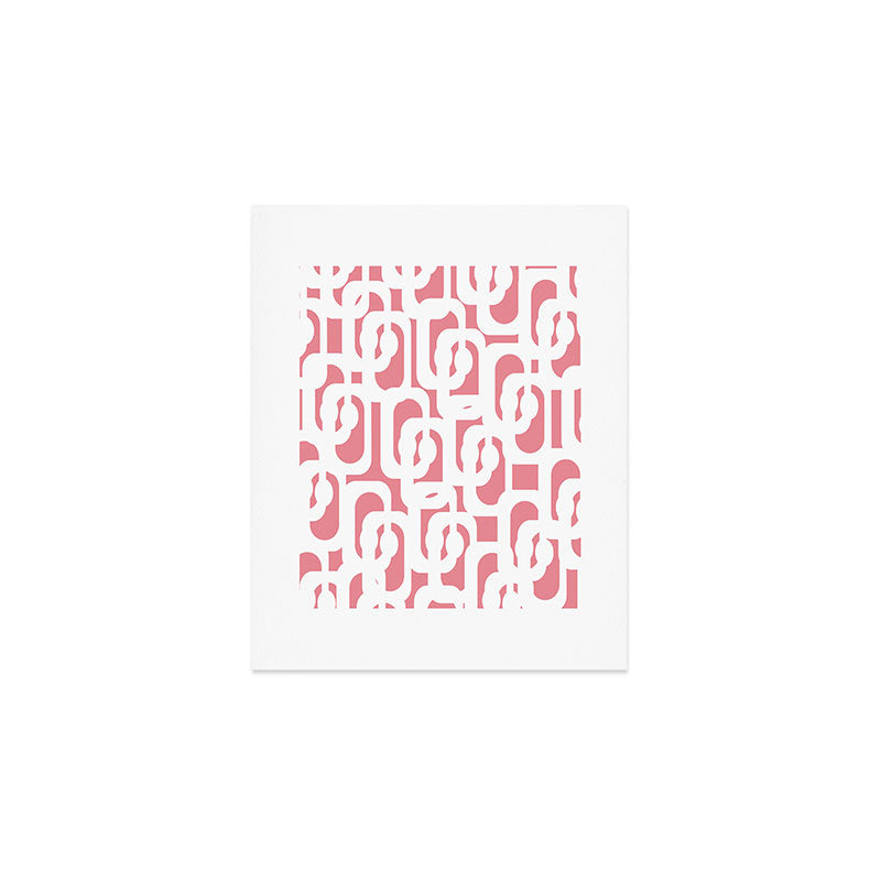 Mid Century Modern Loops Pattern in White on Pink Art Print Gallery Image 1