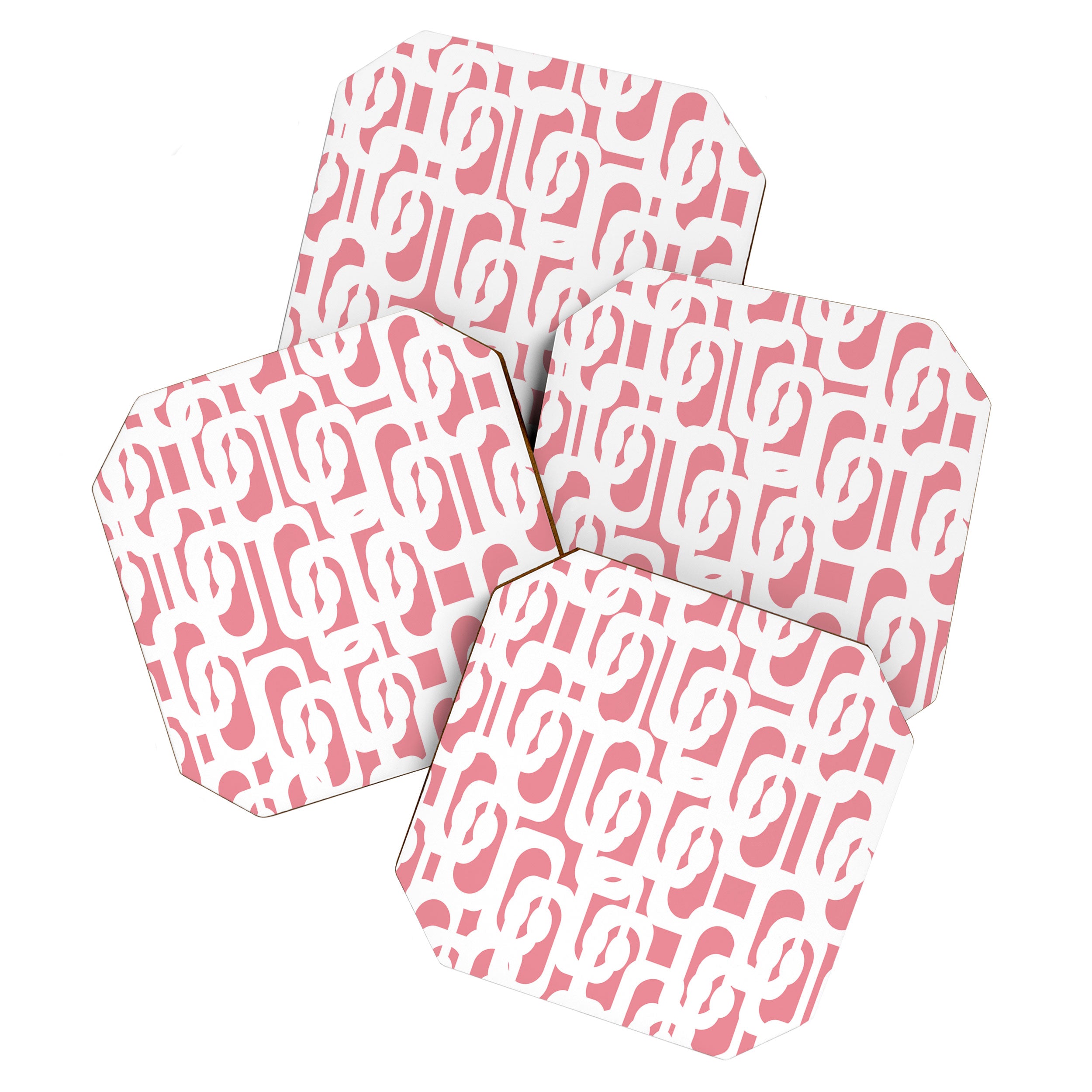 Mid Century Modern Loops Pattern in White on Pink Coaster Gallery Image 1