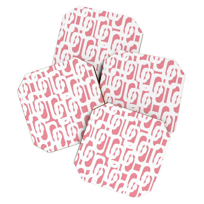 Mid Century Modern Loops Pattern in White on Pink Coaster Gallery Image 1