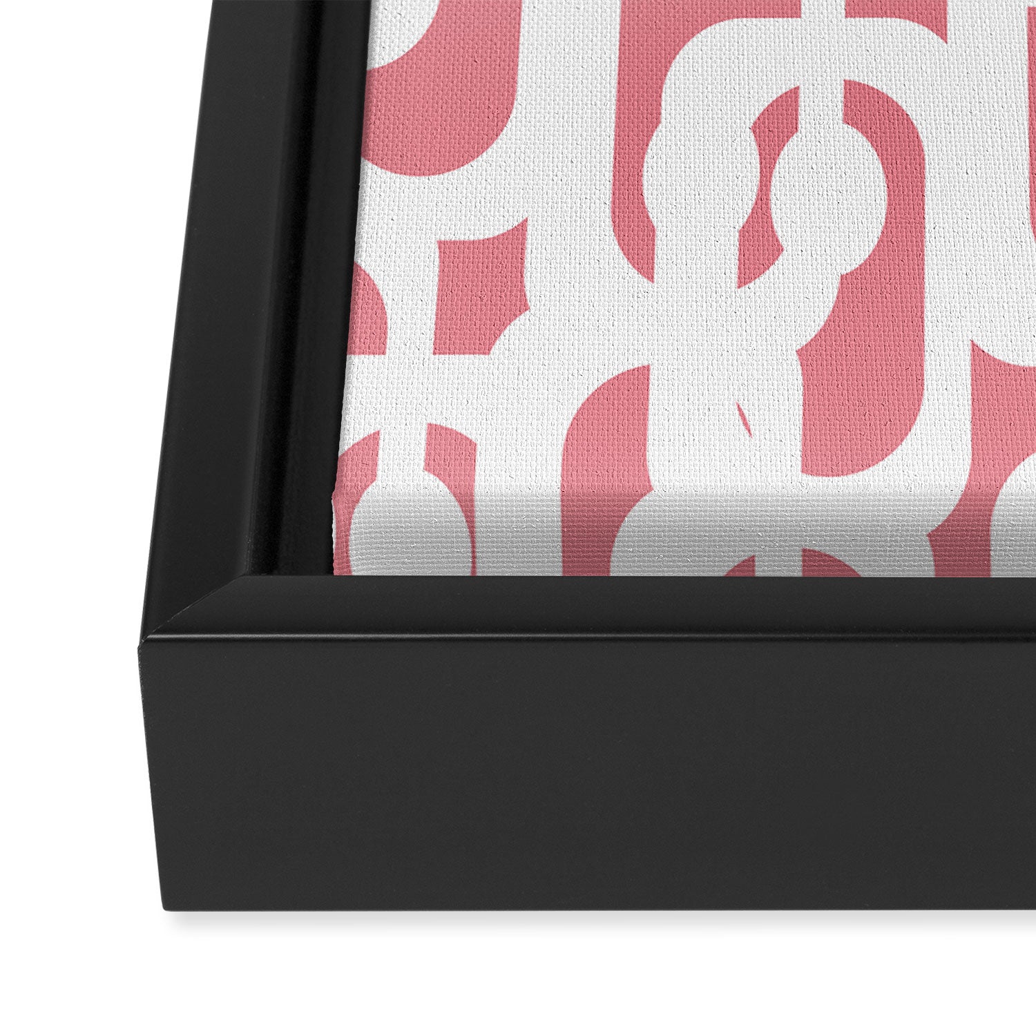 Mid Century Modern Loops Pattern in White on Pink Framed Canvas Print Gallery Image 3