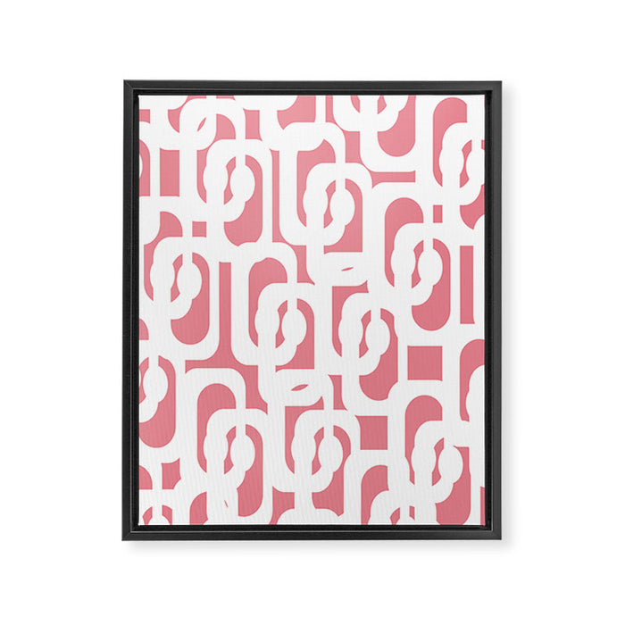 Mid Century Modern Loops Pattern in White on Pink Framed Canvas Print Gallery Image 1