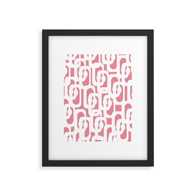 Mid Century Modern Loops Pattern in White on Pink Framed Art Print Gallery Image 6