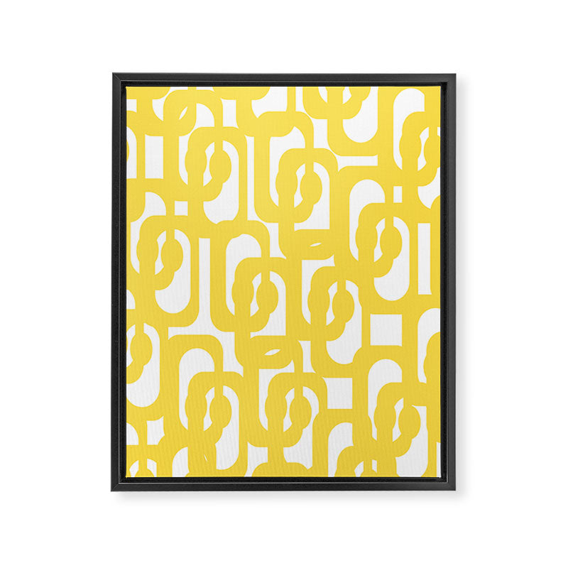 Mid Century Modern Loops Pattern in Yellow and White Framed Canvas Print Gallery Image 8