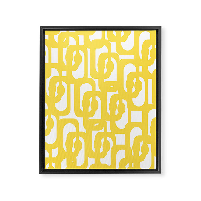 Mid Century Modern Loops Pattern in Yellow and White Framed Canvas Print Gallery Image 1