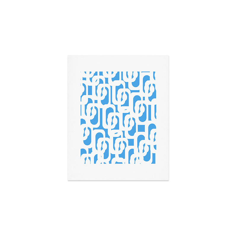 Mid Century Modern Loops Pop Blue and White Pattern Art Print Gallery Image 1