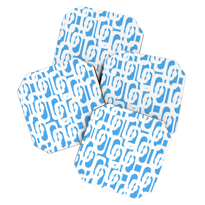 Mid Century Modern Loops Pop Blue and White Pattern Coaster Gallery Image 1