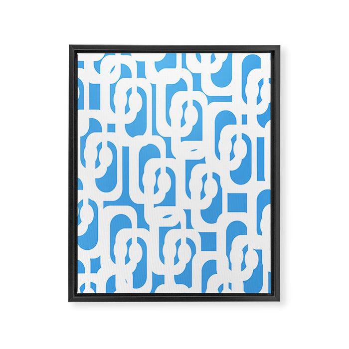 Mid Century Modern Loops Pop Blue and White Pattern Framed Canvas Print Gallery Image 1