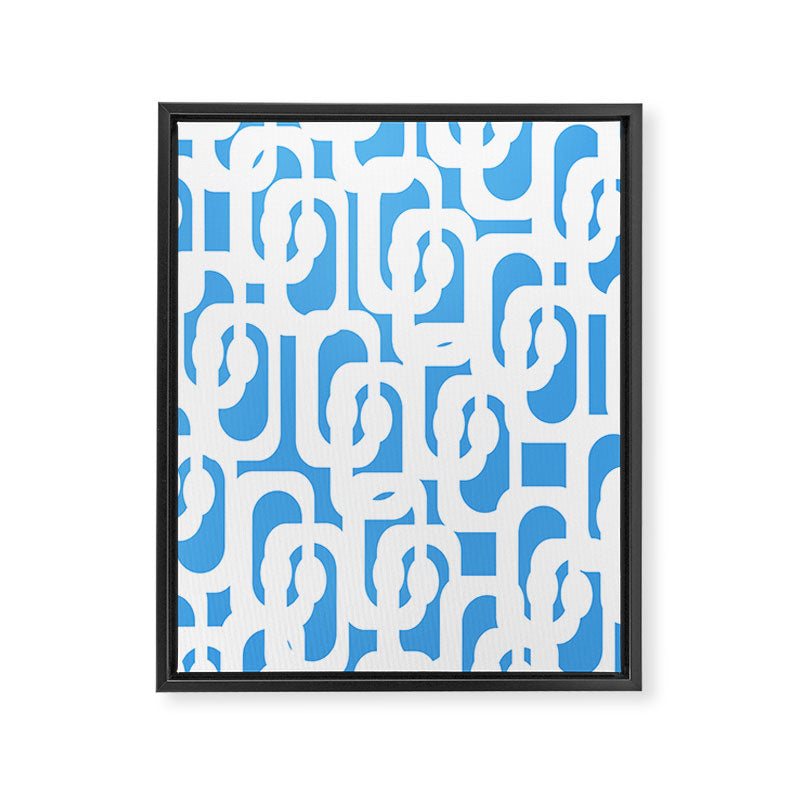 Mid Century Modern Loops Pop Blue and White Pattern Framed Canvas Print Gallery Image 8
