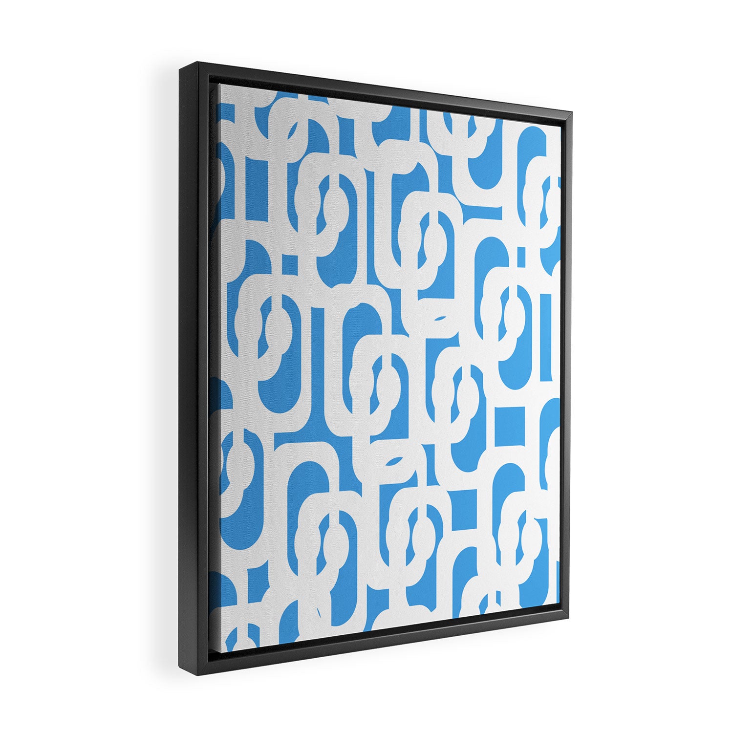 Mid Century Modern Loops Pop Blue and White Pattern Framed Canvas Print Gallery Image 2