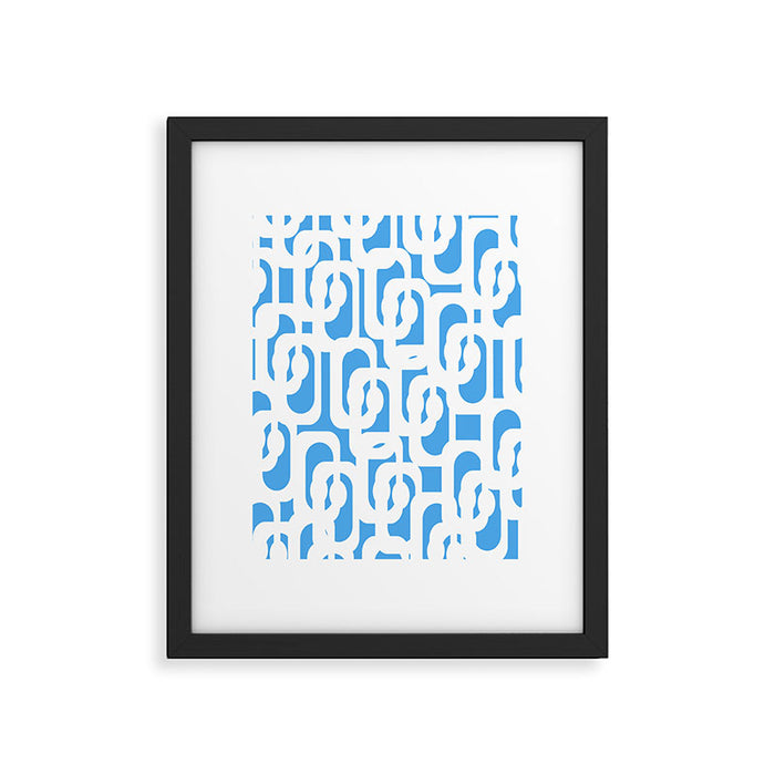 Mid Century Modern Loops Pop Blue and White Pattern Framed Art Print Gallery Image 1