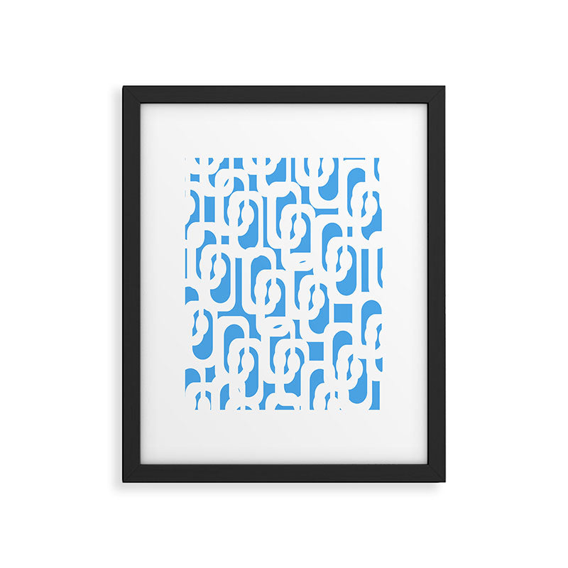 Mid Century Modern Loops Pop Blue and White Pattern Framed Art Print Gallery Image 6