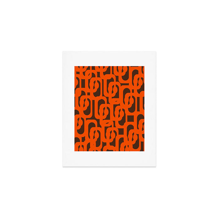 Mid Century Modern Loops Retro 70s Dark Brown and Orange Pattern Art Print Gallery Image 1