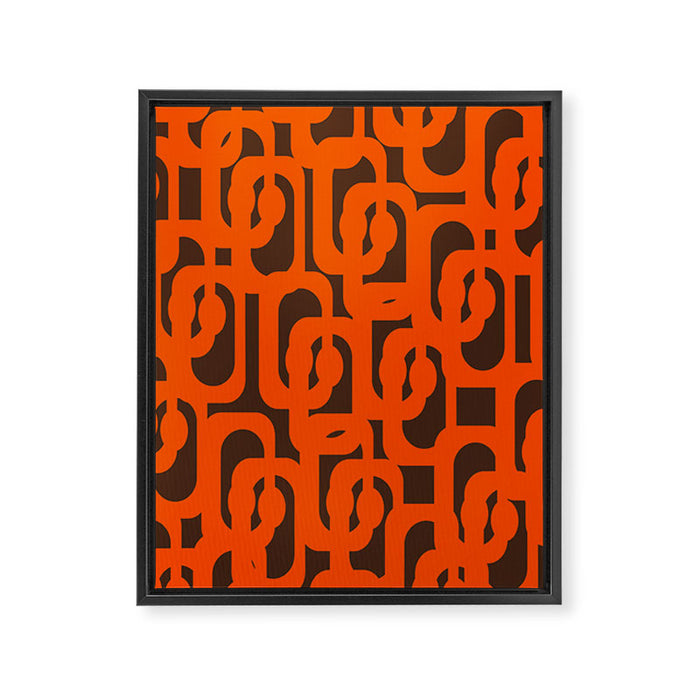 Mid Century Modern Loops Retro 70s Dark Brown and Orange Pattern Framed Canvas Print Gallery Image 1