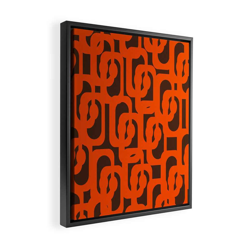 Mid Century Modern Loops Retro 70s Dark Brown and Orange Pattern Framed Canvas Print Gallery Image 2