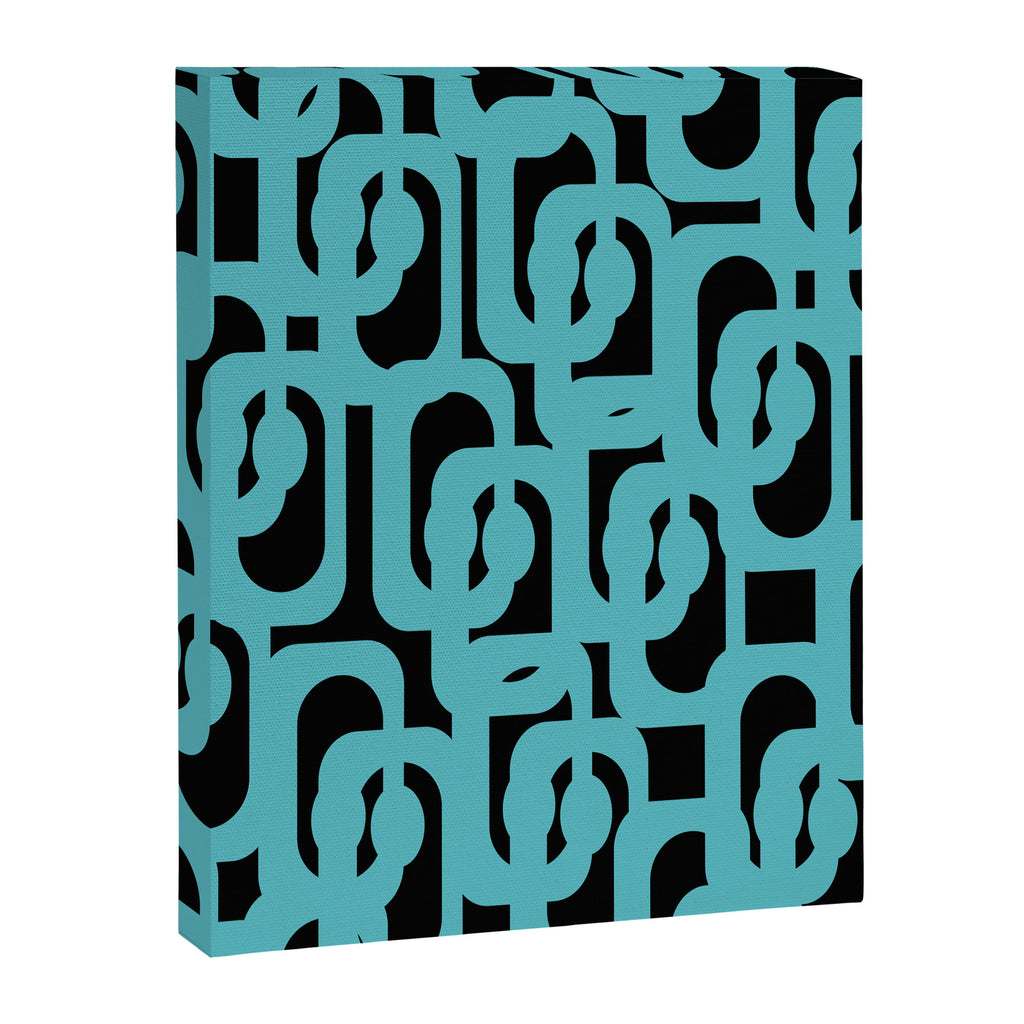 Mid Century Modern Loops Retro Abstract Pattern Turquoise and Black Canvas Print Gallery Image 8