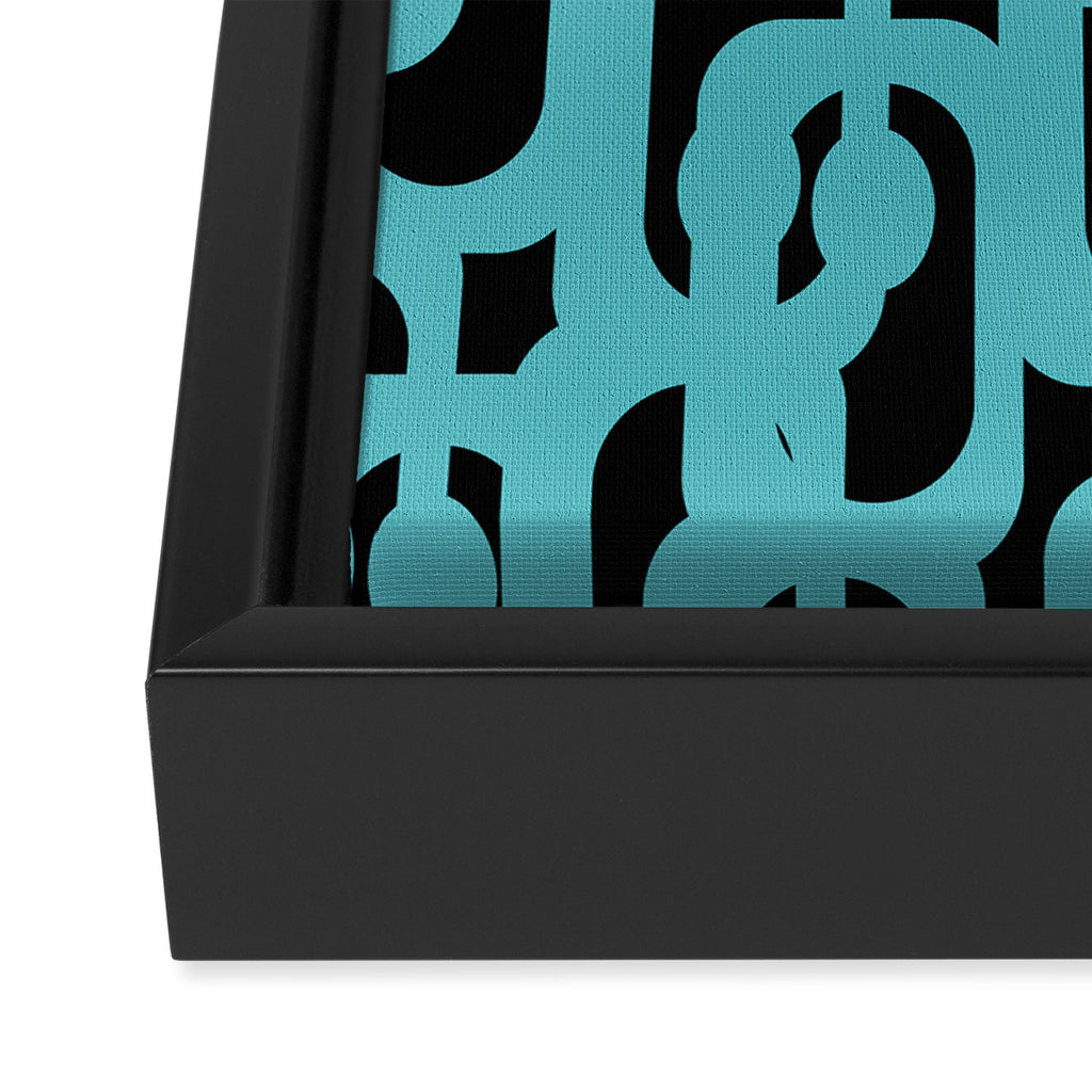 Mid Century Modern Loops Retro Abstract Pattern Turquoise and Black Framed Canvas Print Gallery Image 3