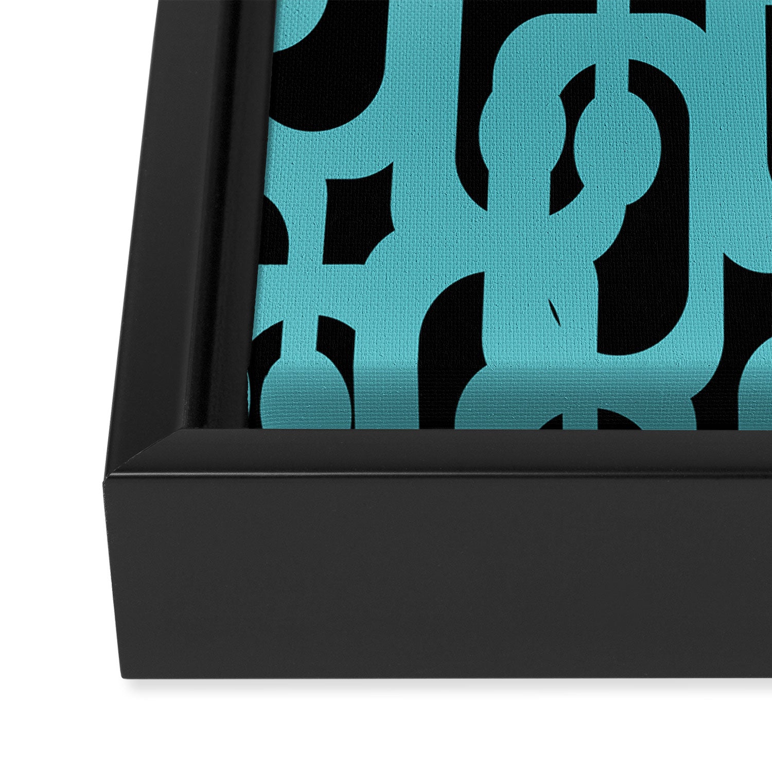 Mid Century Modern Loops Retro Abstract Pattern Turquoise and Black Framed Canvas Print Gallery Image 3