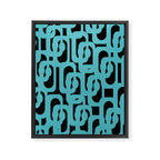 Mid Century Modern Loops Retro Abstract Pattern Turquoise and Black Framed Canvas Print Gallery Image 8