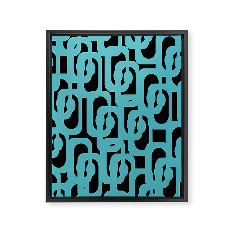 Mid Century Modern Loops Retro Abstract Pattern Turquoise and Black Framed Canvas Print Gallery Image 8