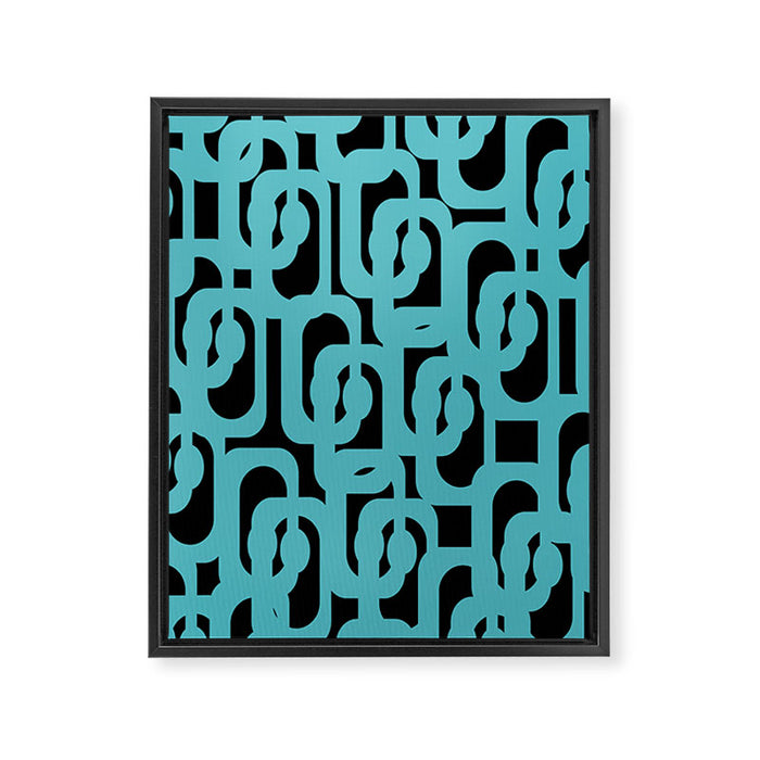 Mid Century Modern Loops Retro Abstract Pattern Turquoise and Black Framed Canvas Print Gallery Image 1
