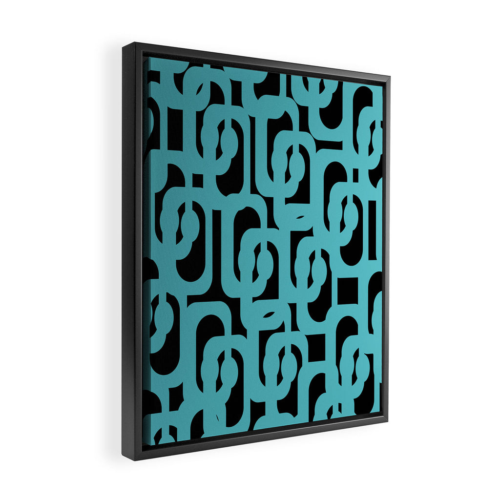Mid Century Modern Loops Retro Abstract Pattern Turquoise and Black Framed Canvas Print Gallery Image 2