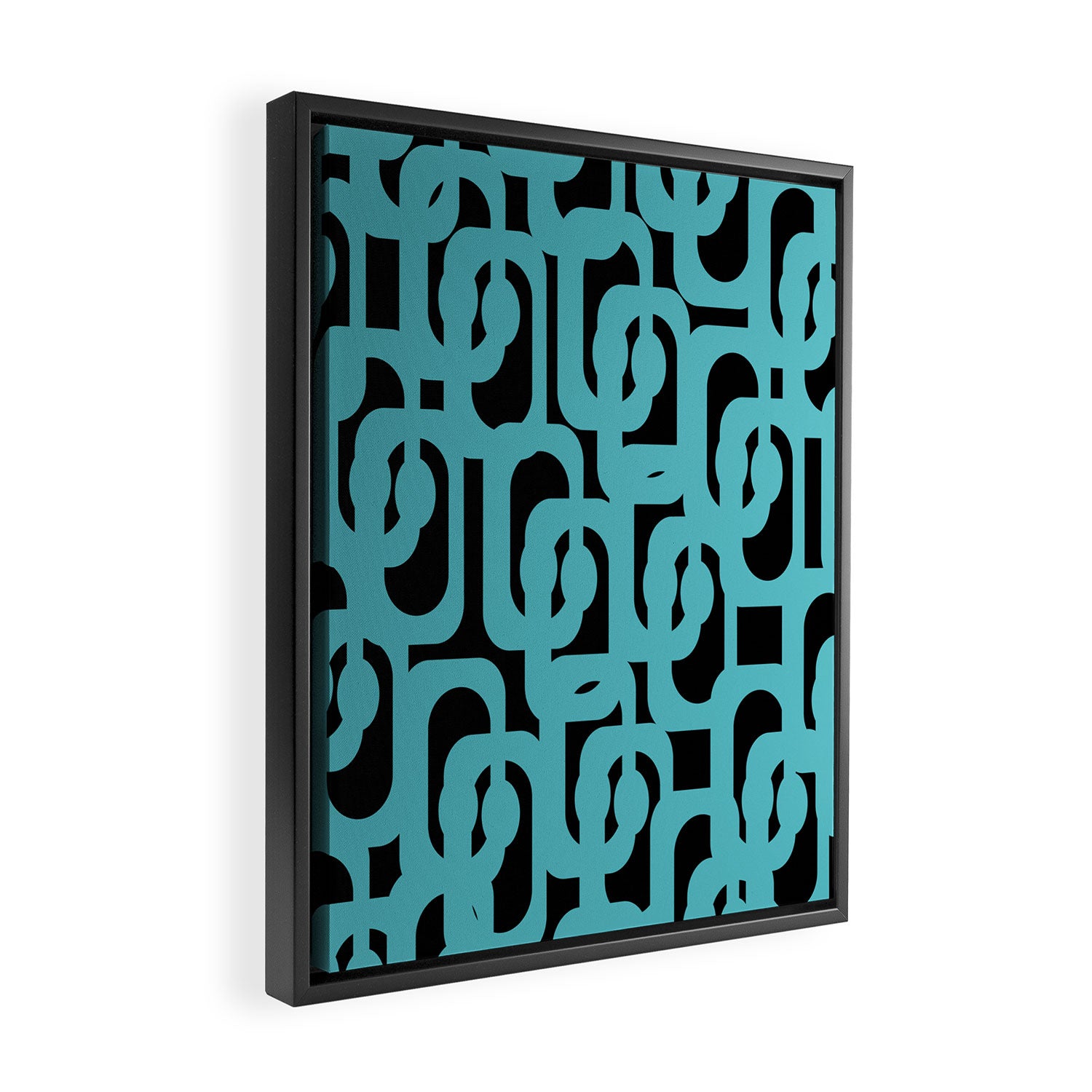 Mid Century Modern Loops Retro Abstract Pattern Turquoise and Black Framed Canvas Print Gallery Image 2