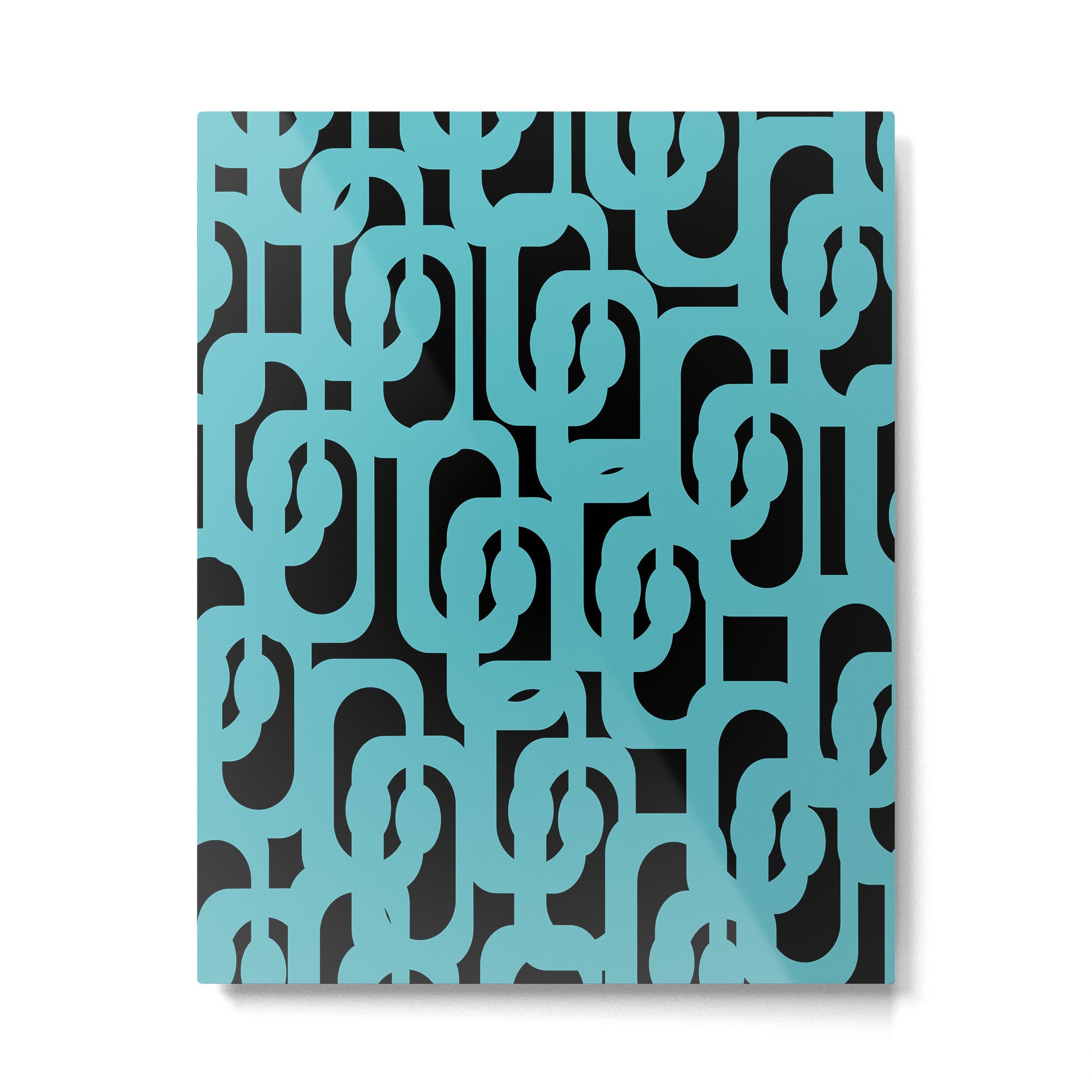 Mid Century Modern Loops Retro Abstract Pattern Turquoise and Black Metal Print Gallery Image 6