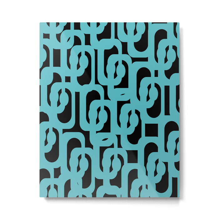 Mid Century Modern Loops Retro Abstract Pattern Turquoise and Black Metal Print Gallery Image 1