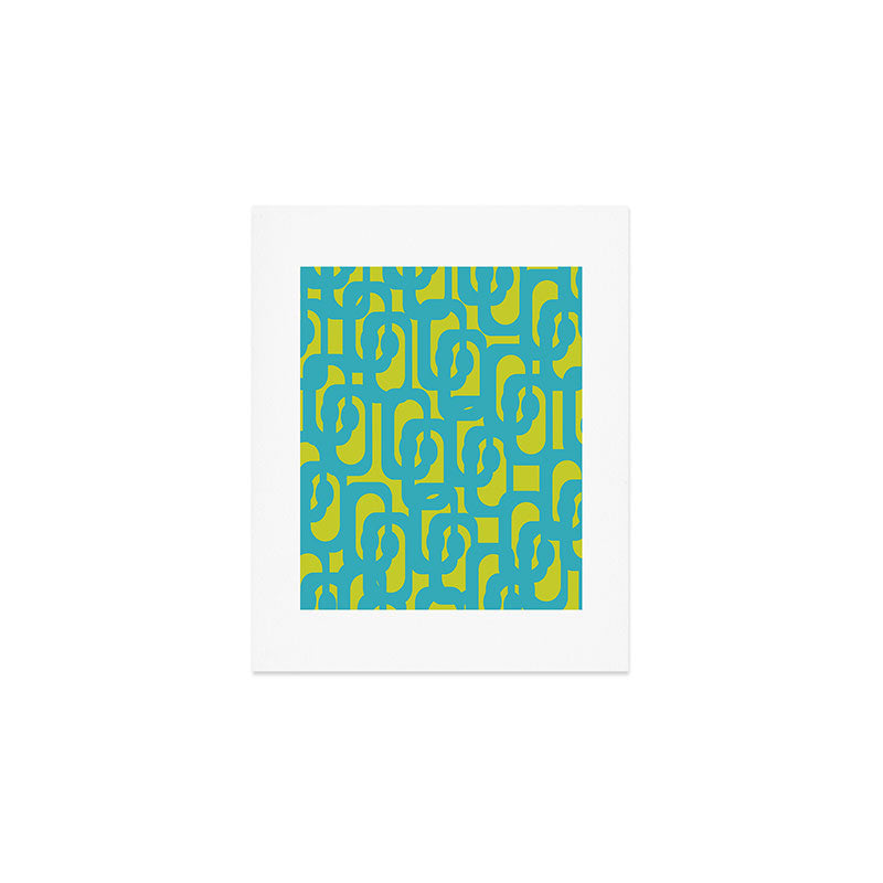 Mid Century Modern Loops Turquoise and Lime Green Pattern Art Print Gallery Image 1